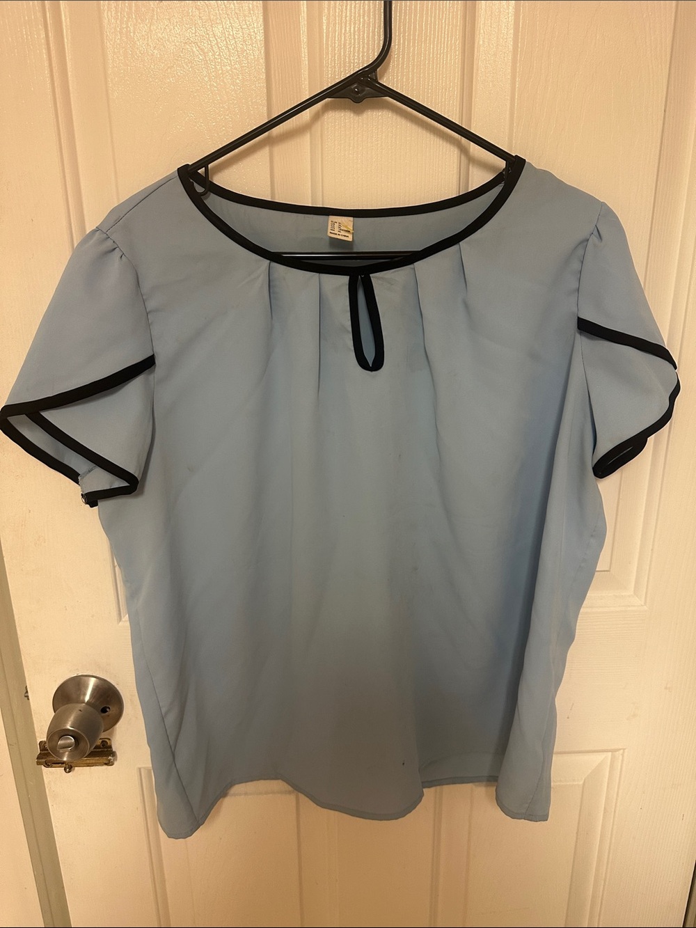 Express Light Blue Blouse with Black Trim